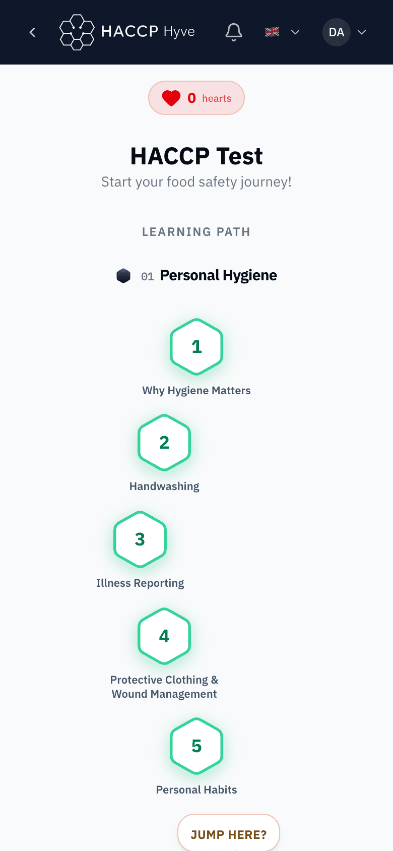 The HACCP Hyve gamified learning path